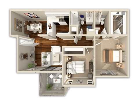 Floor plan for 2 beds, 1.5 baths, 860 sqft